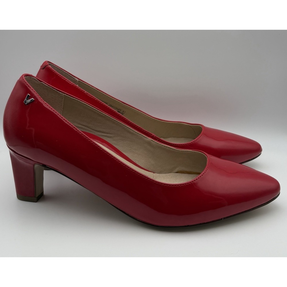 VIONIC Madison Cherry Mia Block Heel Pump Red Patent Leather Pointed Almond Toe